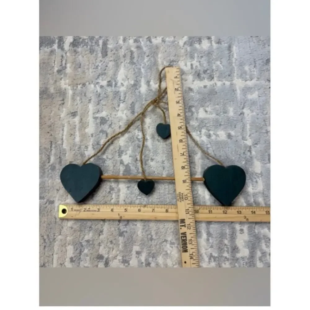Vintage green metal heart-shaped wall sconce & green wood hearts 1990s
